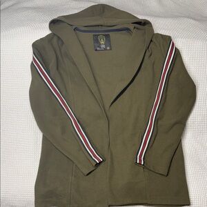 ERS 21 Skull Logo Olive Green Hooded Jacket with Striped Sleeves